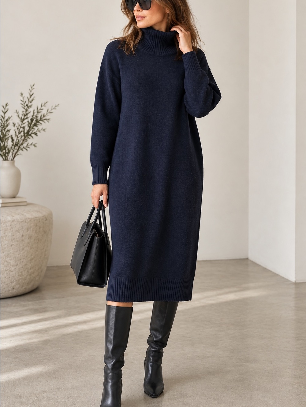 Uniqlo Navy Turtleneck Midi Sweater Dress